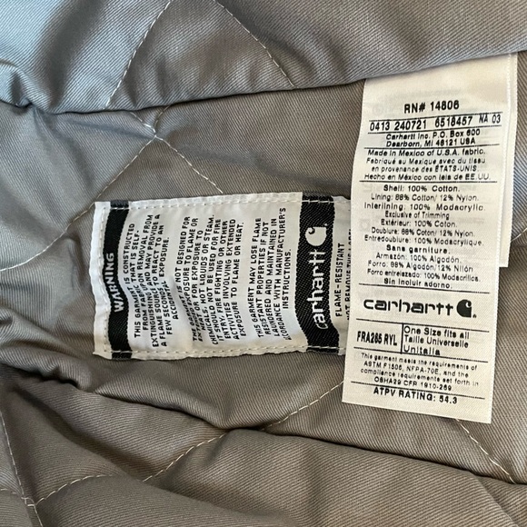 Carhartt Flame Resistance Duck Hood Quilt Lined OFA NEW NWT - Picture 7 of 8